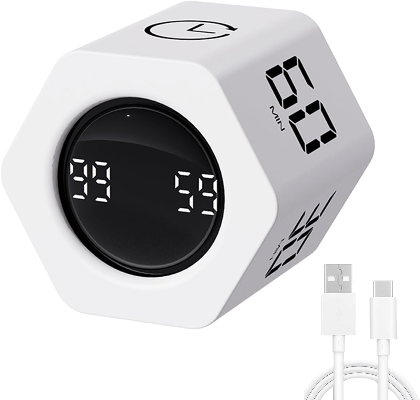 LUCKY TIME Productivity Timer Flip Gravity Sensor Pomodoro Cube Timer Countdown & Countup,1/5/10/30/60min Preset & Custom Timing, Mute/Vibrate/Sound for ADHD,Work,Study,Kitchen(1, White Hexagon)