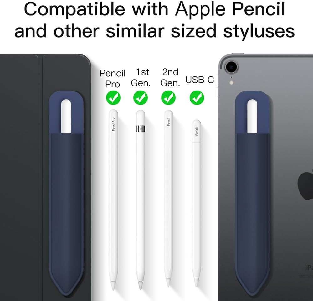 MoKo Pencil Holder Sticker Fit Apple Pencil Pro, Apple Pencil (USB-C), iPencil 1st/2nd Generation, Elastic Pencil Pocket Pouch Adhesive Sleeve Attached to iPad Case for Stylus Pens,Black