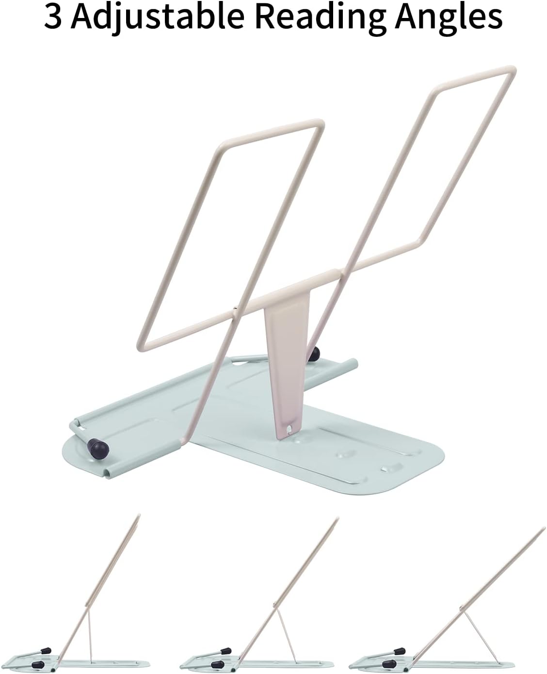Metal Book Stand for Desk, Adjustable Reading Rest Book Holder, Portable Cookbook Documents Holder, Sturdy Typing Stand for Recipes Textbooks Tablet Music Books with Page Clips (Green)