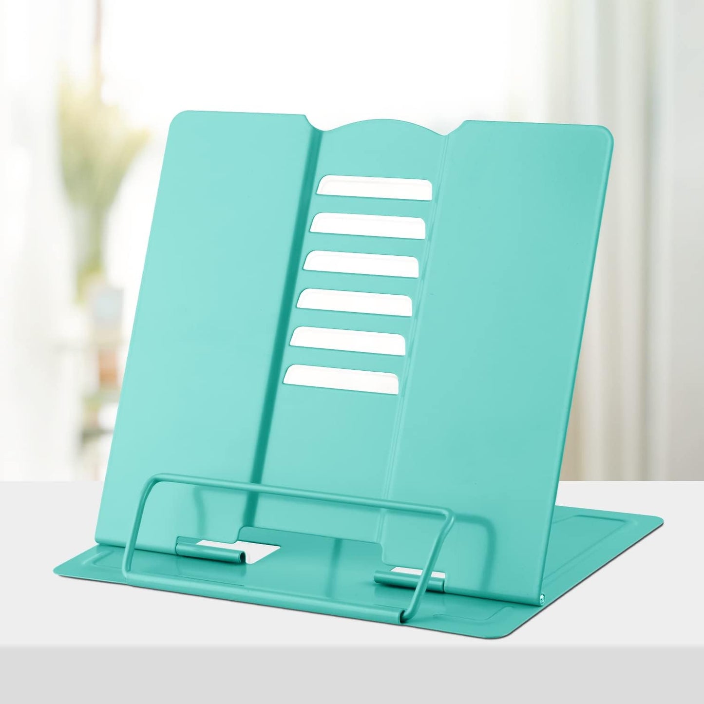 Honagu Book Stand Metal Desk Book Holder, Book Holders for Reading Hands Free, Adjustable Cookbook Documents Holder, Portable Bookstand for Music Books, Textbook, Recipe, Tablet, Ipad (Black)