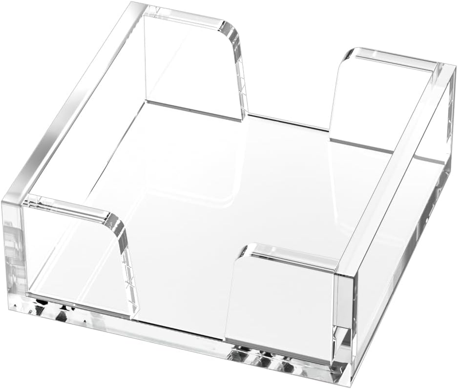 WINFFOR Acrylic Notepad Holder Dispenser - 3x3 in Sticky Note Memo Holder for Desk Organizer (W/O Pads) Office Desk Accessories School Supplies, Crystal Clear