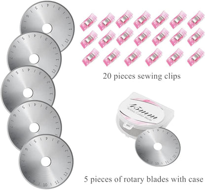 Headley Tools Rotary Cutter Set - 45mm Fabric Cutter, 5 Extra Rotary Blades, A3 Cutting Mat, Quilting Ruler and Sewing Clips, Craft Knife Set, Ideal for Crafting, Sewing, Patchworking, Purple
