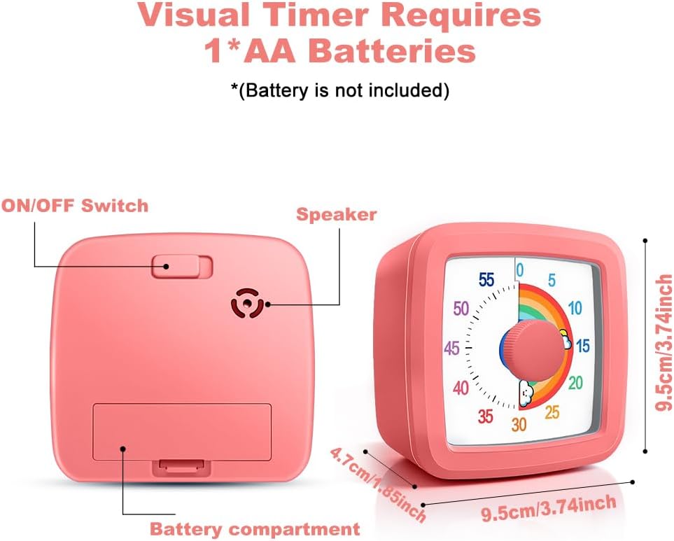 Visual Timer for Kids & Adults, 60 Minute Rainbow Countdown Timer, Time Management Tool for Classroom, Home, Kitchen, Office, School