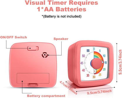 Visual Timer for Kids & Adults, 60 Minute Rainbow Countdown Timer, Time Management Tool for Classroom, Home, Kitchen, Office, School