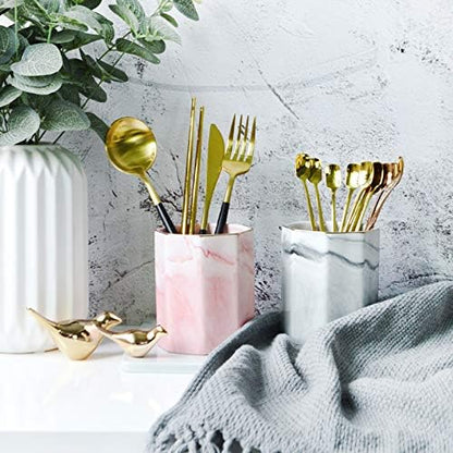 Pen Holder, Pencil Holder for Desk, Marble Desk Organizer Cute, Durable Ceramic Pencil Cup, Decorative Makeup Brush Holder Cup, Stationery Holder for Office, Home, Gray Marble