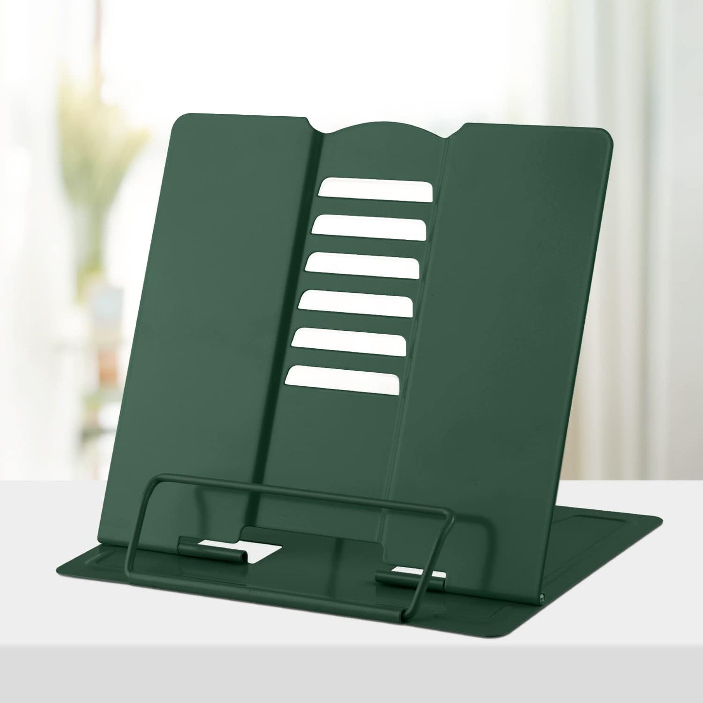 Honagu Book Stand Metal Desk Book Holder, Book Holders for Reading Hands Free, Adjustable Cookbook Documents Holder, Portable Bookstand for Music Books, Textbook, Recipe, Tablet, Ipad (Black)