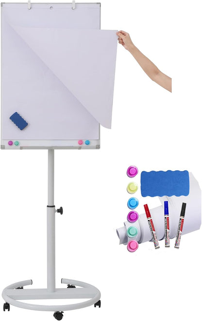 Black Mobile Whiteboard on Wheels 36 x 24 Inch-Rolling Magnetic Dry Erase Easel Board with Flipchart Paper Pad-Height Adjustable Standing Board for Meetings, Classes, Training, Workshops
