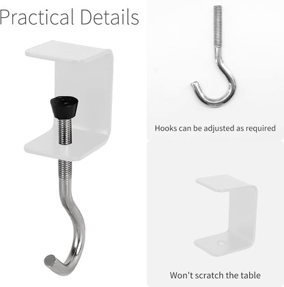 2 Pcs Desk Mount Bag Holder Hook Clamp-On Backpack Hanger Portable Desk Mount Headphones Holder Reduce Desk Clutter for Table Desk, Under Counter