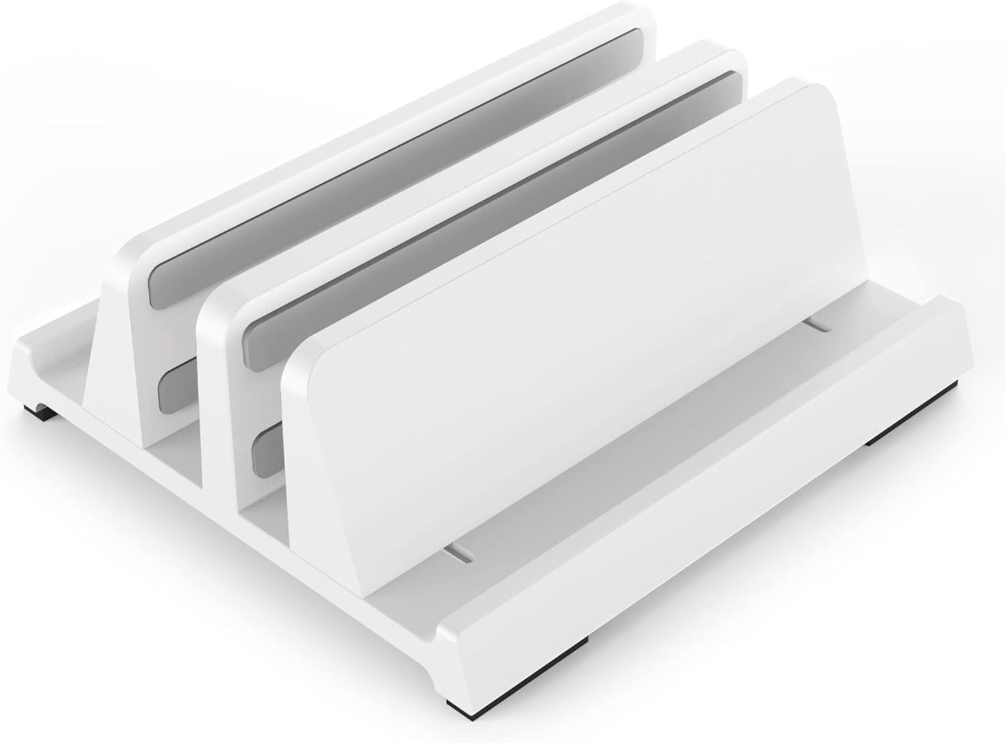 Vertical Laptop Stand for Desk, Dual Slots Plastic Laptop Holder with Space Saving 4-in-1 Design, Adjustable Width Supports MacBook, Chromebook, Surface, Dell (Black)