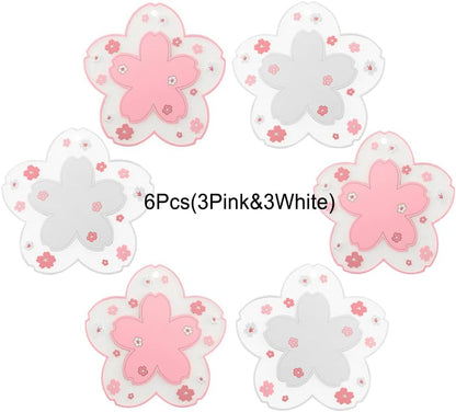 Sakura Coffee Cup Mat Kawaii Coaster 2PCS Cute Cherry Blossom PVC Home Tea Mug Pink Flower Pattern Anti-Skid Pot Bowl Pad Placemat for Desk Drink Table Decor Kawaii Accessories (Small)