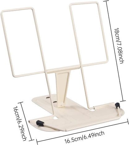 Metal Book Stand for Desk, Adjustable Reading Rest Book Holder, Portable Cookbook Documents Holder, Sturdy Typing Stand for Recipes Textbooks Tablet Music Books with Page Clips (Green)