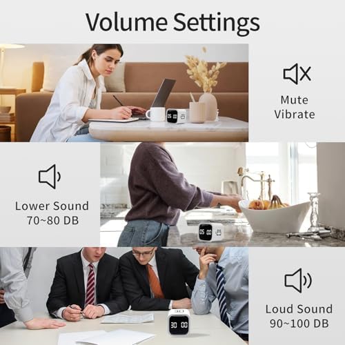 Productivity Timer Flip Gravity Sensor Cube Timer Countdown & Countup,Mute & Vibrate & Sound，5/10/30/60min & Custom Timing, Perfect for ADHD,Work,Learning,Kitchen Cooking (1Black)