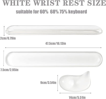 Gel Keyboard and Mouse Wrist Rest Set –White Clear Wrist Rest for Computer Keyboard 60%/68%/75%, Comfort & Support for Typing and Gaming