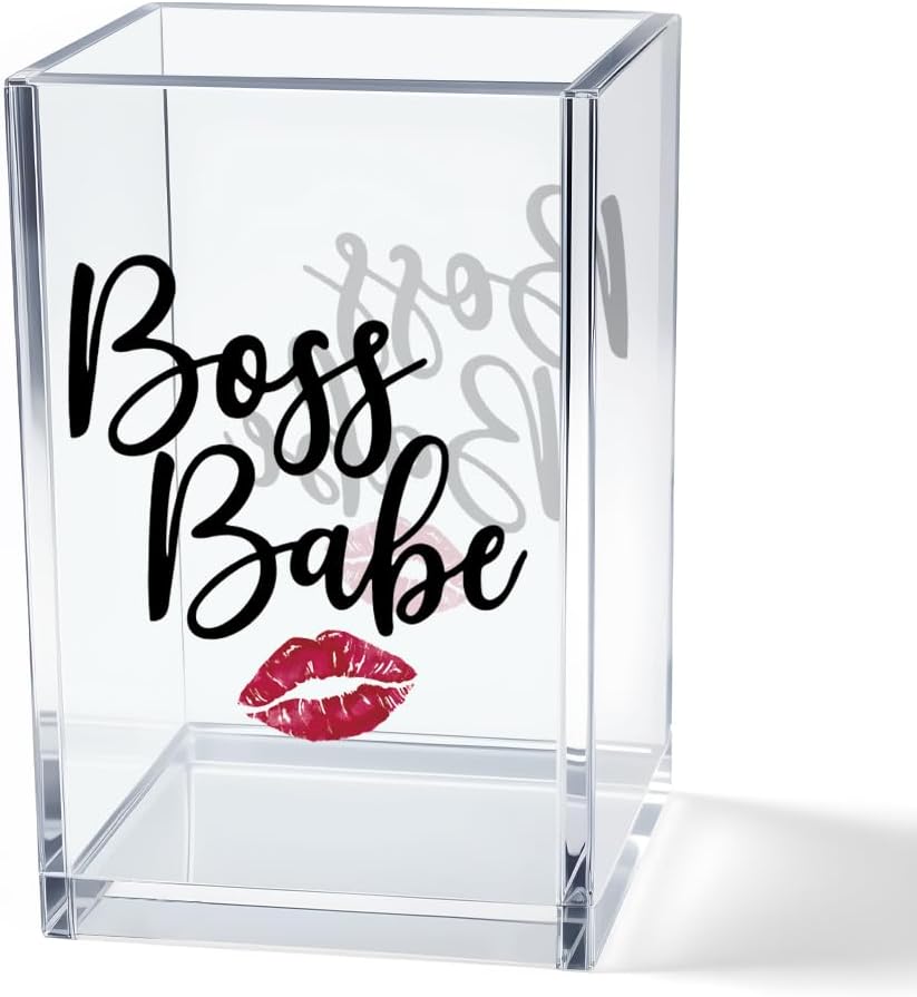 Better Late Than Ugly Acrylic Makeup Brush Organizer Holder, Self Affirmations Desk Acrylic Brushes Storage, Make Up Artist Gifts, Birthday Gifts for Her Wife Sister Friend Makeup Lovers