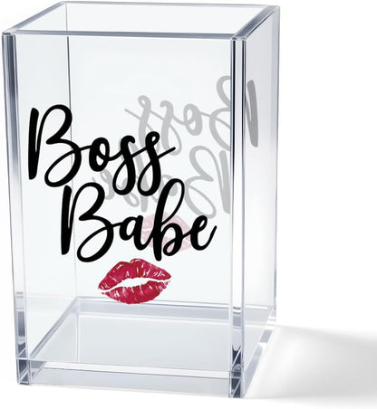 Better Late Than Ugly Acrylic Makeup Brush Organizer Holder, Self Affirmations Desk Acrylic Brushes Storage, Make Up Artist Gifts, Birthday Gifts for Her Wife Sister Friend Makeup Lovers