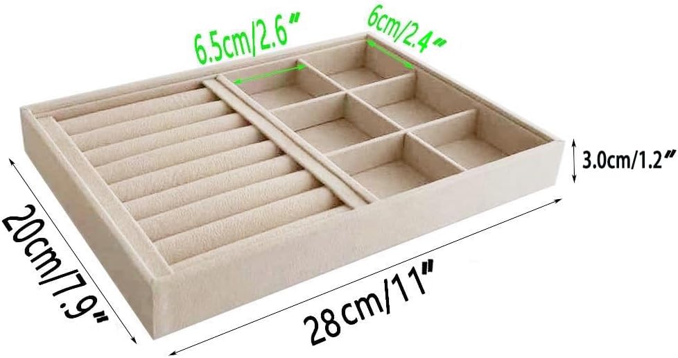 Velvet Sunglasses Organizer Tray 4 Slot, Stackable Eyewear & Glasses Display Case, Premium Beige Velvet, Scratch-Free Lining, Drawer Insert for Dressing Table Vanity Home Retail Trade Show
