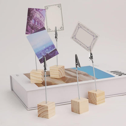 10 PCS Wooden Memo Clips Holder Table Numbers Place Card Holders Lightweight Wood Cube Base, Memo Photo Picture Paper Note Clip with Alligator Clip Clasp for Displaying Number Cards