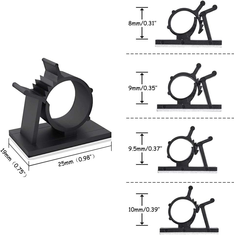 Viaky 30 Pcs Black Clips Self Adhesive Backed Nylon Wire Adjustable Cable Clips Adhesive Cable Management Drop Wire Holder
