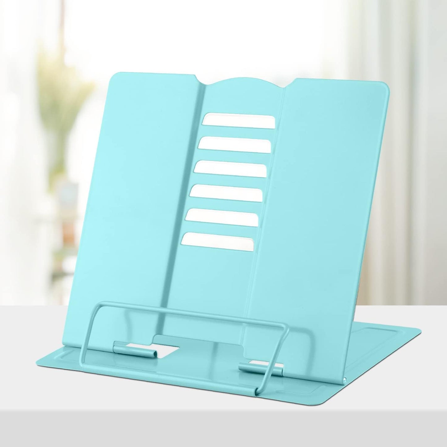 Honagu Book Stand Metal Desk Book Holder, Book Holders for Reading Hands Free, Adjustable Cookbook Documents Holder, Portable Bookstand for Music Books, Textbook, Recipe, Tablet, Ipad (Black)