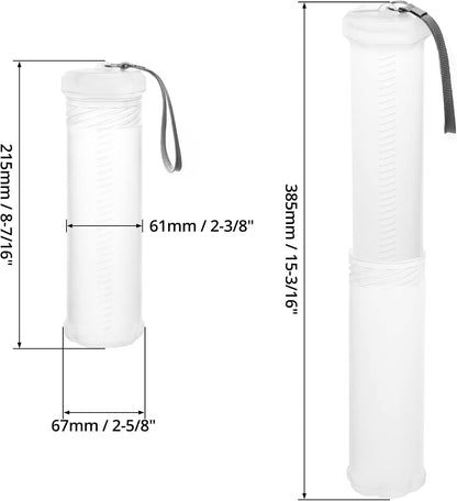 QWORK Extendable Artist Storage Tube - Durable Plastic, 2 Pack Adjustable Length 8.5" to 15", 2.4" Width, Translucent with Carrying Lanyard for Brushes, Pens & Watercolor Supplies
