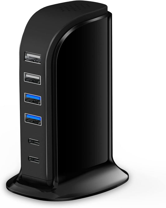 USB Charger Upoy, Charging Station for Multiple Devices 45W, Fast Charging Blocks with Dual Type C Ports, USB Charging Hub Organizer Multiport for iPhone, Ipad, Kindle, Travel Accessories
