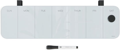 U Brands Magnetic Cubicle/Wall Glass Dry-Erase Weekly Calendar Board, 20" X 5.5" Inches, White Frosted Surface, Frameless