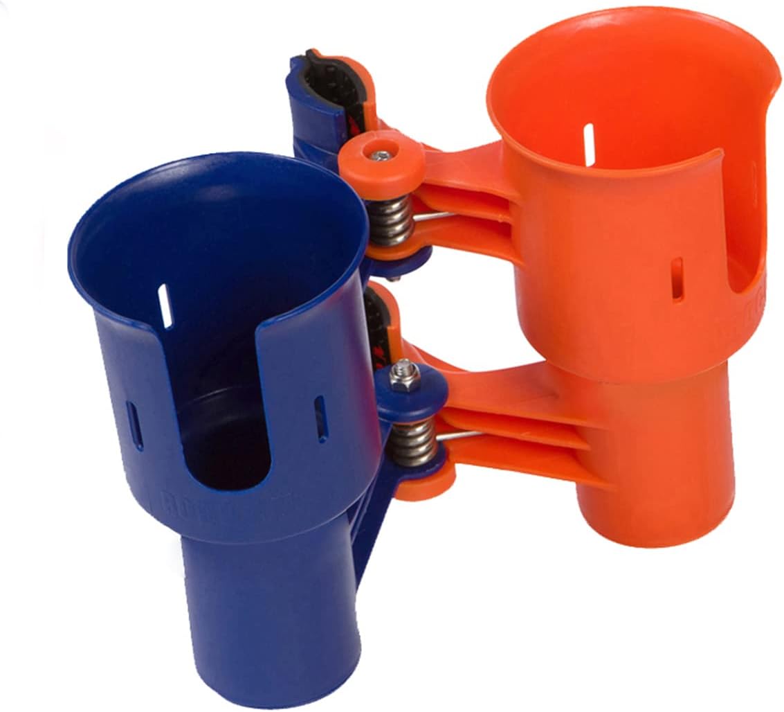 ROBOCUP, (White), Patented Clamp On Boat Cup Holder |Multifunction Dual Drink Caddy for Fishing Poles, Tools, Net, Gaff |Portable Storage for Boating, Beach, Umbrellas, Golf Carts, Strollers