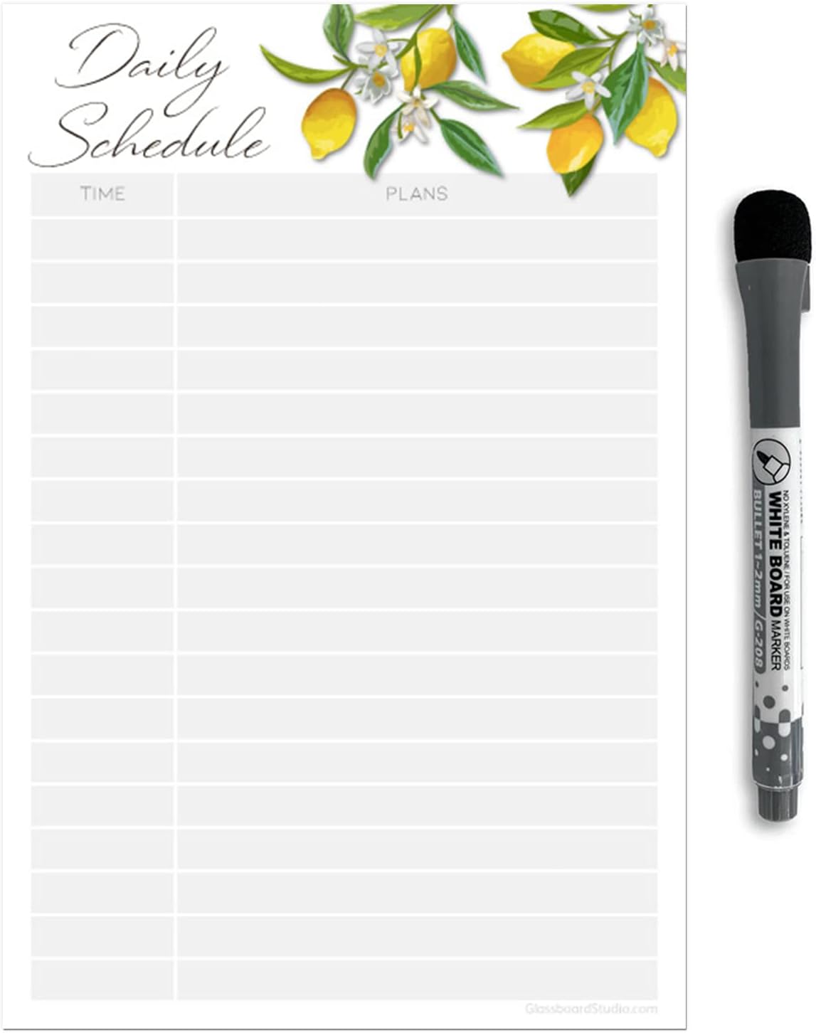 Dry Erase Daily Schedule Planner Sticker Decal by Glassboard Studio | Removable & Reusable | Magnetic Fine-Tip Marker Included (9 x 12 inches, White)