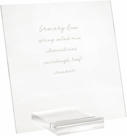 russell+hazel Acrylic Dry Erase Board and Marker, Memo Tablet for Desktop with Stand, Clear Acrylic, 12” x 6” x 11.5” (31384)