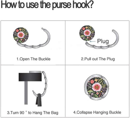 Bosketo Foldable Purse Hook Womens Bag Table Hanger Collection Desk Hooks for Purse (3pack Pretty Floral Hook)