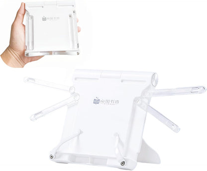 Travel Mini Book Holders for Reading Hands Free - Portable and Adjustable Book Stand for Reading, Two-in-one (Ideal for Light Books & Tablets – Not for Heavy Hardcovers | White)