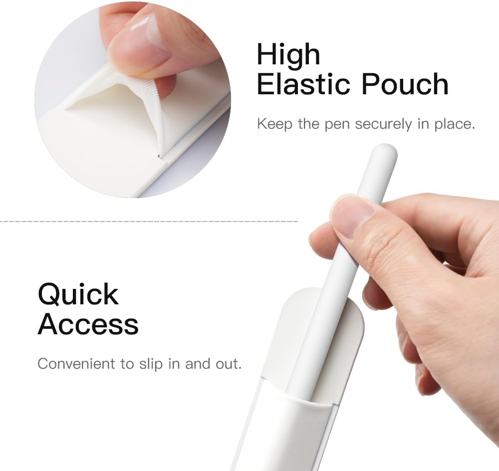 MoKo Pencil Holder Sticker Fit Apple Pencil Pro, Apple Pencil (USB-C), iPencil 1st/2nd Generation, Elastic Pencil Pocket Pouch Adhesive Sleeve Attached to iPad Case for Stylus Pens,Black