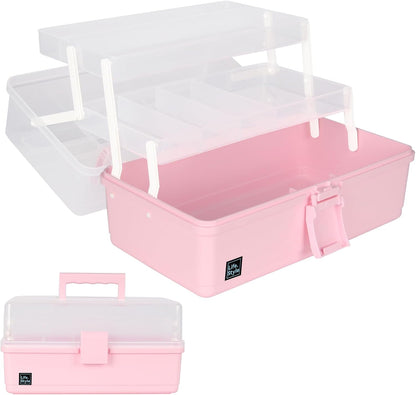 WEWLINE 13-Inch Art Storage Box 3-Layers Plastic Storage Box with Handle Craft Art Bin Portable for Home School Office Travel, Black