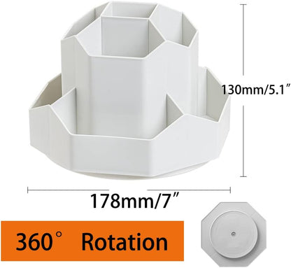 Rotating Art Supply Storage Organizer,Pencil Holder with 9 Compartment, Pen Storage Organizer, for Kids Art Desk, Homeschool Supplies, Home Office Desktop Organizer(White)