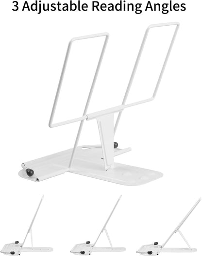Metal Book Stand for Desk, Adjustable Reading Rest Book Holder, Portable Cookbook Documents Holder, Sturdy Typing Stand for Recipes Textbooks Tablet Music Books with Page Clips (Green)
