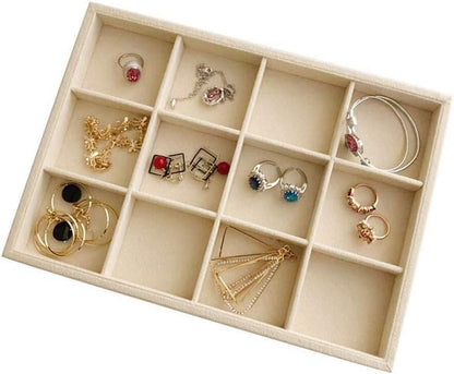 Velvet Sunglasses Organizer Tray 4 Slot, Stackable Eyewear & Glasses Display Case, Premium Beige Velvet, Scratch-Free Lining, Drawer Insert for Dressing Table Vanity Home Retail Trade Show