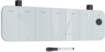 U Brands Magnetic Cubicle/Wall Glass Dry-Erase Weekly Calendar Board, 20" X 5.5" Inches, White Frosted Surface, Frameless