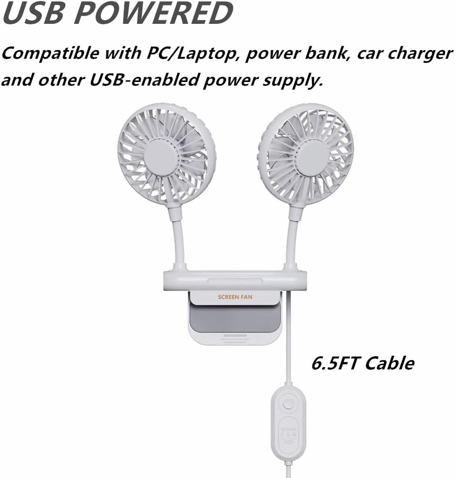 Monitor Fan with LED Lights, USB Desktop Fan with 2 Rotatable Heads, 3 Speeds Desk Fans Small Quiet with Sturdy Adjustable Clamp, Strong Wind Office Personal Cooling Fans for Laptop, Desktop.