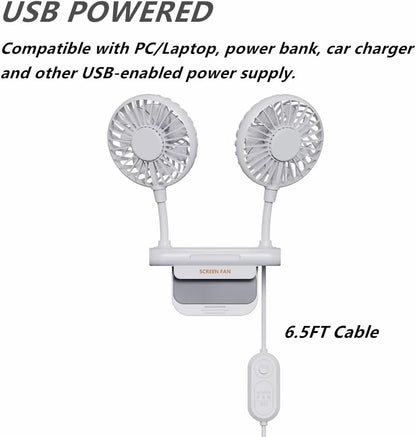 Monitor Fan with LED Lights, USB Desktop Fan with 2 Rotatable Heads, 3 Speeds Desk Fans Small Quiet with Sturdy Adjustable Clamp, Strong Wind Office Personal Cooling Fans for Laptop, Desktop.