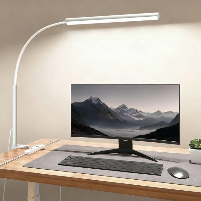LED Desk Lamp with Clamp, Eye-Protection Clip on Desk Lamp, 5 Modes 10 Brightness Adjustment, 360°Flexible Gooseneck Lamp for Home Office ，Lights with USB Adapter (Black, Mini)