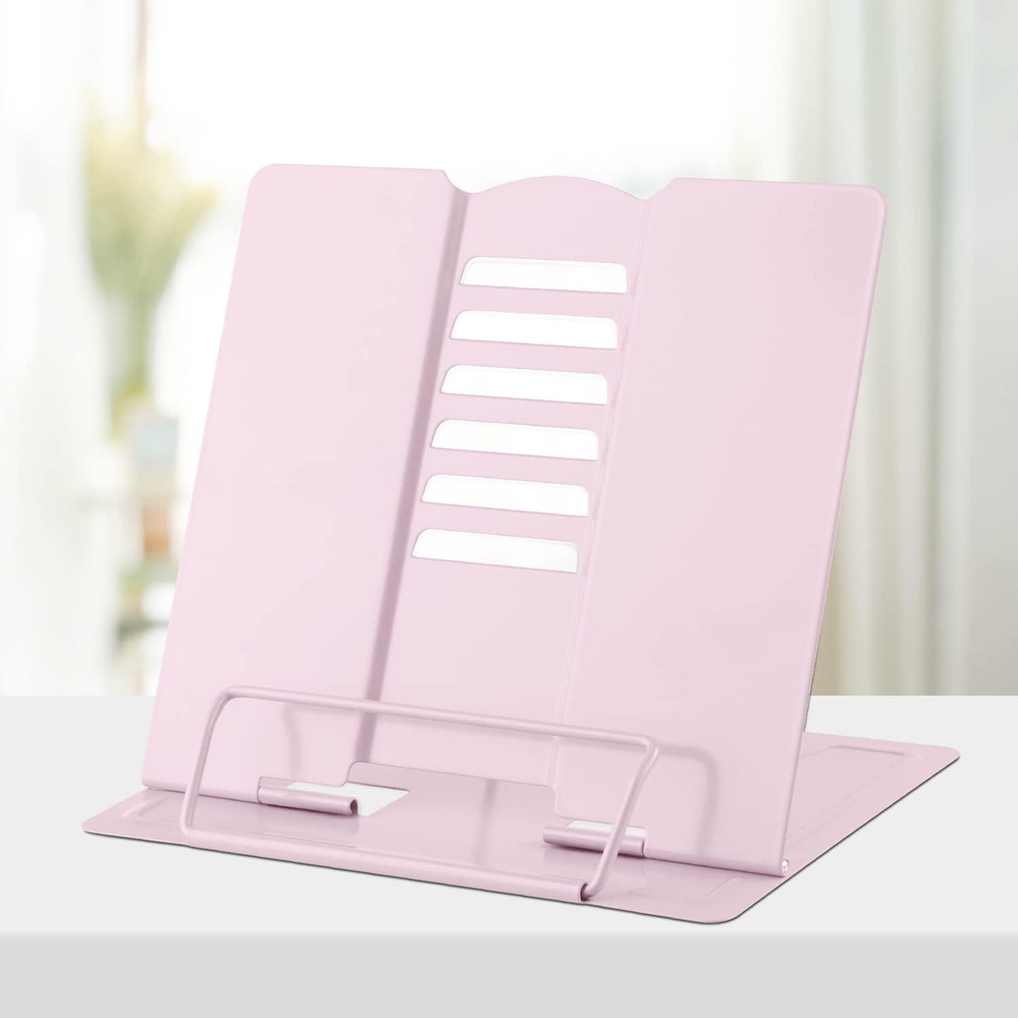 Honagu Book Stand Metal Desk Book Holder, Book Holders for Reading Hands Free, Adjustable Cookbook Documents Holder, Portable Bookstand for Music Books, Textbook, Recipe, Tablet, Ipad (Black)