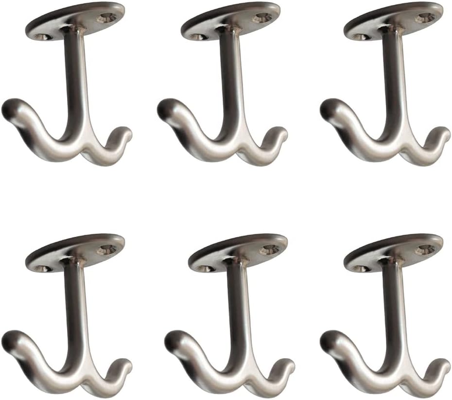 Zinc Alloy Double Prong Ceiling Hooks, 6 pcs Under The Table Coat Hook for Closet Top Bathroom Kitchen Cabinet Garage