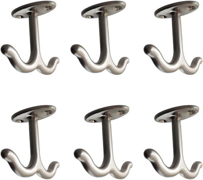 Zinc Alloy Double Prong Ceiling Hooks, 6 pcs Under The Table Coat Hook for Closet Top Bathroom Kitchen Cabinet Garage