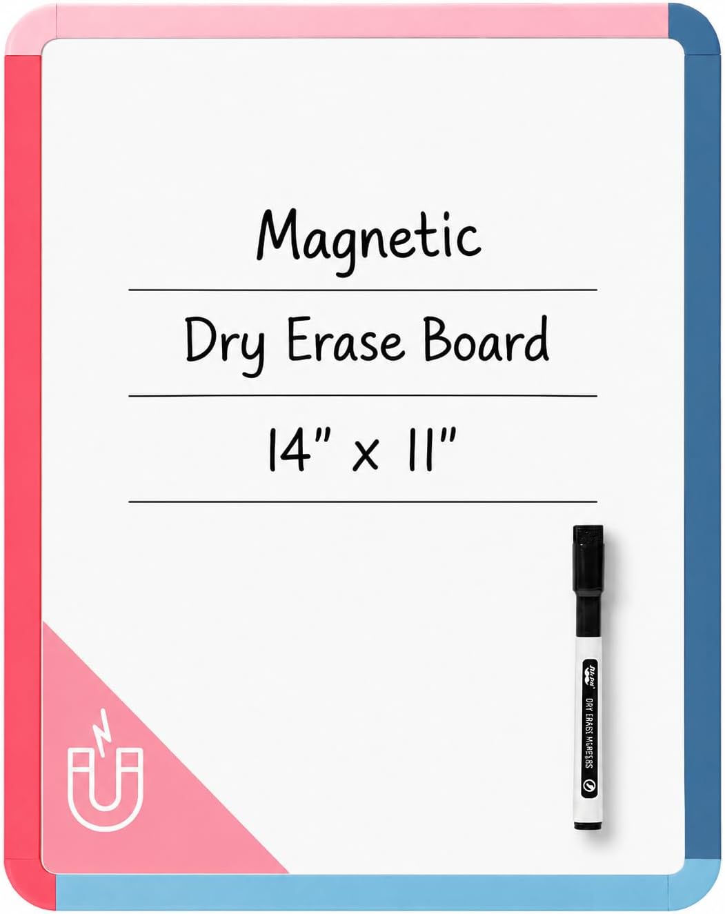 Mr. Pen- Dry Erase Board, 14” x 11” with a Black Dry Erase Marker, White Frame, Small Mini White Board for Students, Fridge, Wall, Locker, Includes Double Sided Tapes