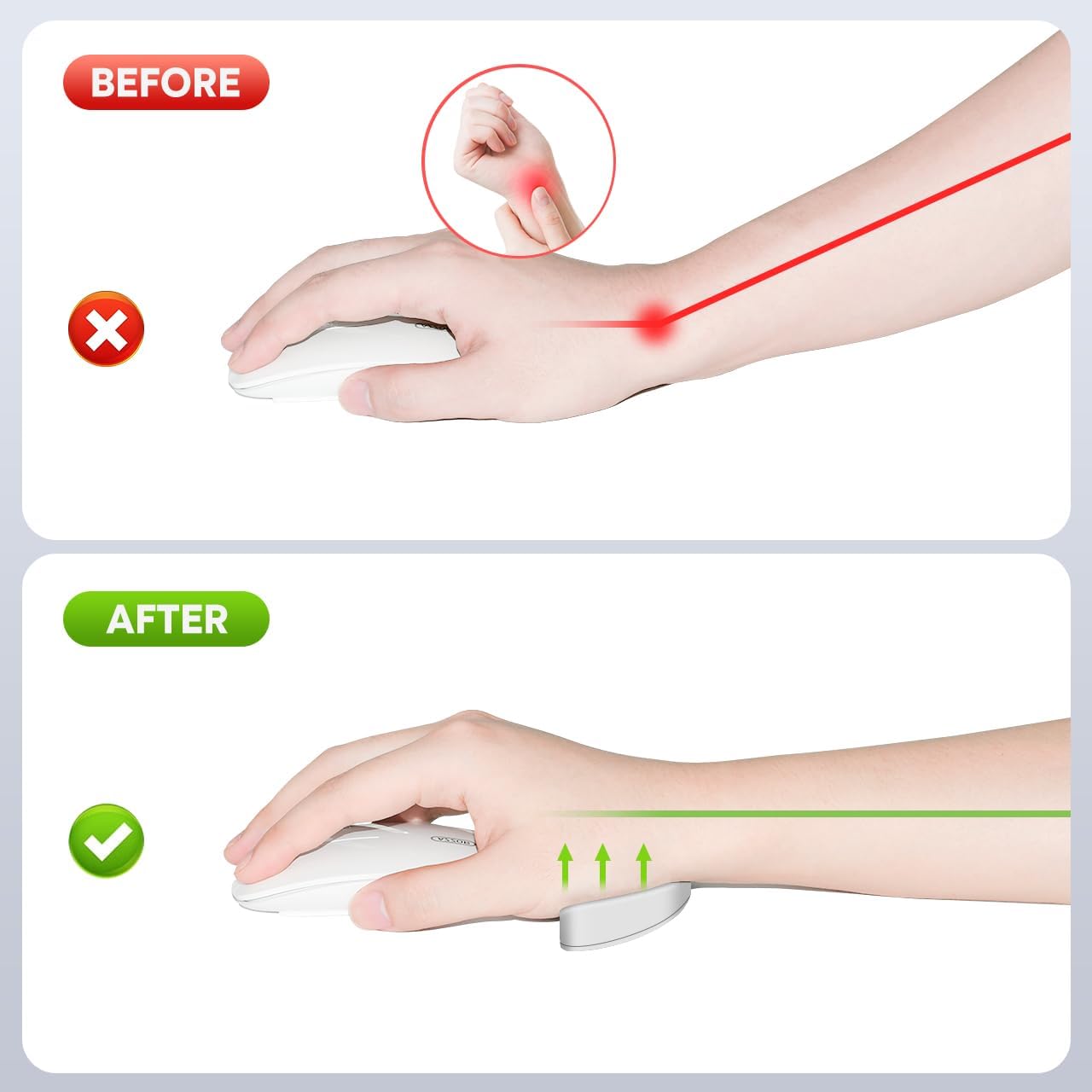 JIKIOU Right-Handed Truly Ergonomic Wrist Rest for Mouse 2 Pack, Carpal Tunnel Support, Pain Relief, Anti-Fatigue, Easy Glide, Office Computer Laptop Gaming Black