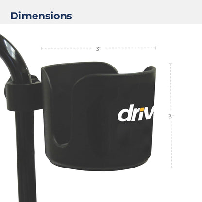 Drive Medical Universal Clamp-On Cup Holder For Walker, Rollator, & Wheelchair, 3.5 x 4 Inch, Black