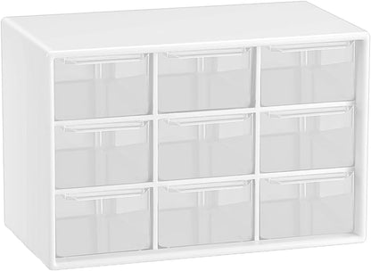 Small Drawer Organizer for Desk, 7.1" x 3. 8" x 4.6" Mini Desktop Drawer Organizer with 9 Clear Drawers, Plastic Desktop Craft Storage Box for Desk Office School Home (White)