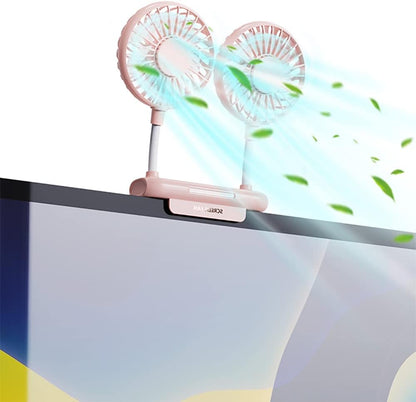 Monitor Fan with LED Lights, USB Desktop Fan with 2 Rotatable Heads, 3 Speeds Desk Fans Small Quiet with Sturdy Adjustable Clamp, Strong Wind Office Personal Cooling Fans for Laptop, Desktop.