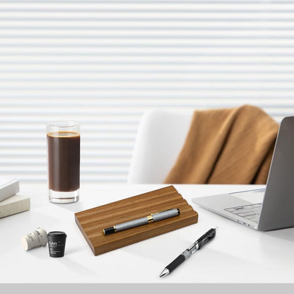 MAYJOYDIY Wooden Desk Pen Pencil Tray 4 Fountain Pen Holder Minimalist Valet Tray Pencil Case Organizer Suitable for School, Home, Office Desktop Office Art Accessories (Coconut Brown)