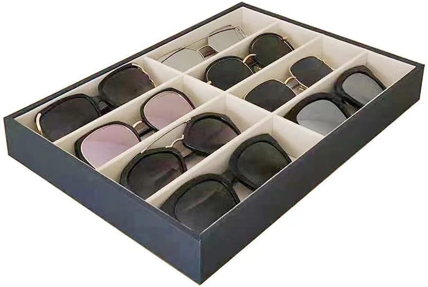 Premium Quality Sunglasses Tray Organizer Display PU Leather Exterior Soft Velvet Liner